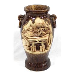 Japanese Carved Ceramic Banko Pottery Vase
