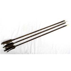 3 Carved Wood and Feather Arrows