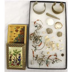 East India Lidded Trinket Box, Jewelry, & Beads