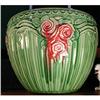 Image 1 : DECO Jardiniere GREEN w/ Roses ANTIQUE Majolica#1035692