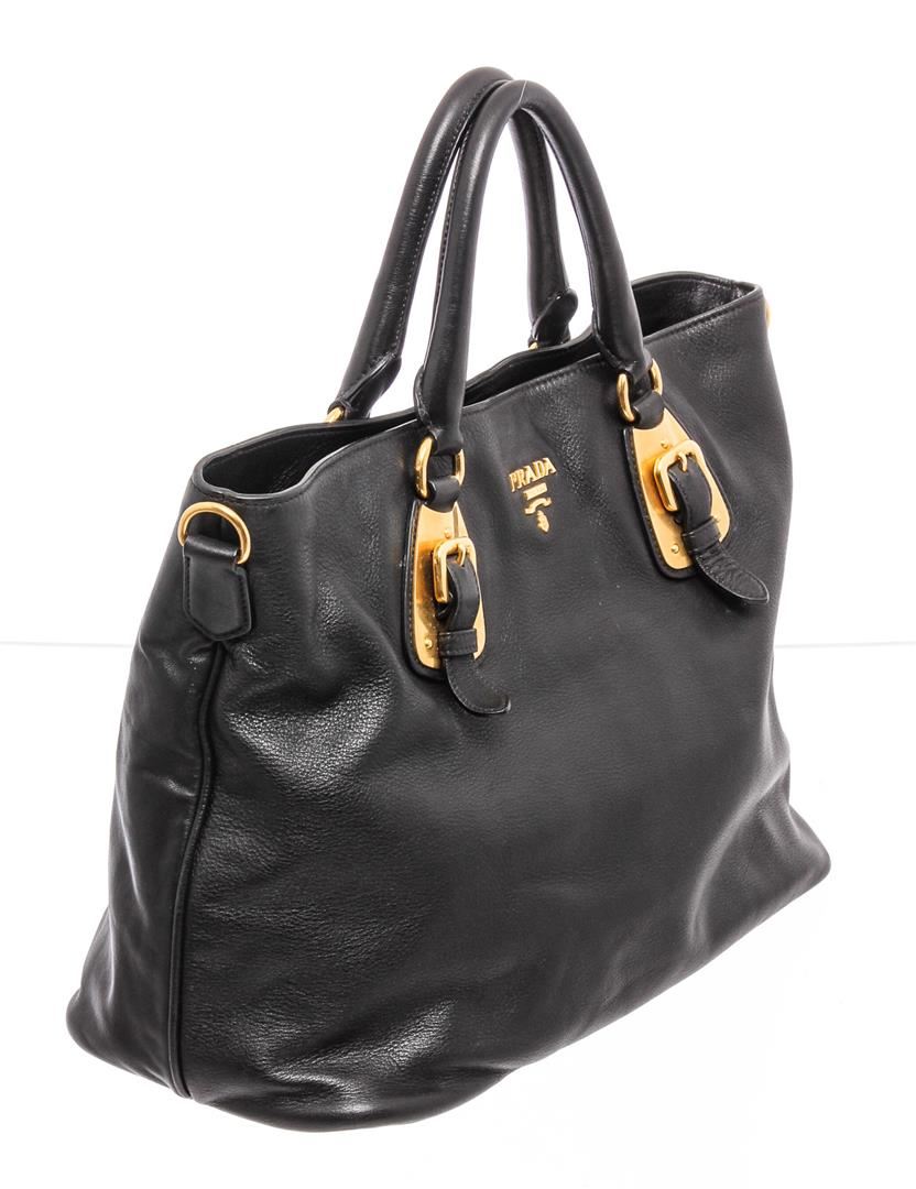 prada black leather tote