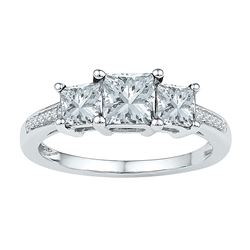 2 CTW Princess Lab-Created White Sapphire 3-stone Ring 10kt White Gold - REF-14N4Y