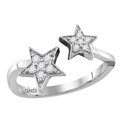 1/8 CTW Round Diamond Bisected Double Star Open Ring 10kt White Gold - REF-16N8Y