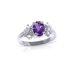 Genuine 0.97 ctw Amethyst & Diamond Ring 14KT White Gold - REF-59F2Z