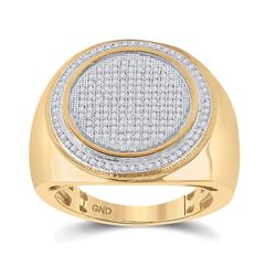 1/2 CTW Mens Round Diamond Circle Frame Cluster Ring 10kt Yellow Gold - REF-57W3F