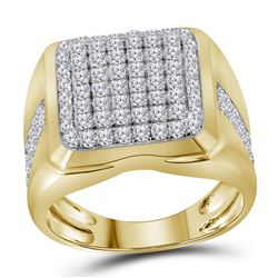 2 CTW Mens Round Diamond Square Cluster Fashion Ring 10kt Yellow Gold - REF-111M6A