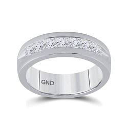1 & 1/2 CTW Mens Machine Set Princess Diamond Wedding Channel Ring 14kt White Gold - REF-228H3W