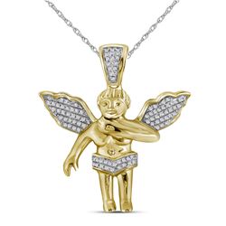 1/6 CTW Mens Diamond Polished 3D Guardian Angel Cherub Charm Pendant 10kt Yellow Gold - REF-27H5W