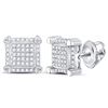 Image 1 : 1/6 CTW Mens Round Diamond Square Cluster Stud Earrings 10kt White Gold - REF-15F5M