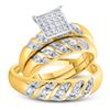 Image 1 : 1/12 CTW His & Hers Round Diamond Cluster Matching Bridal Wedding Ring 10kt Yellow Gold - REF-27F5M