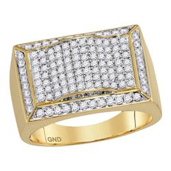 1 & 1/3 CTW Mens Round Diamond Rectangle Domed Cluster Ring 10kt Yellow Gold - REF-120Y3X