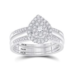 1/2 CTW Round Diamond Teardrop Cluster 3-Piece Bridal Wedding Engagement Ring 14kt White Gold - REF-