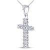 Image 2 : 1/20 CTW Round Diamond Cross Pendant 10kt White Gold - REF-8R4H