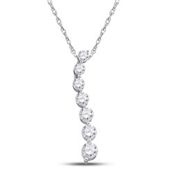 1/4 CTW Round Pave-set Diamond Graduated Journey Pendant 10kt White Gold - REF-15N5Y