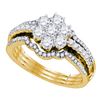 Image 1 : 1 CTW Diamond Cluster Bridal Wedding Engagement Ring 14kt Yellow Gold - REF-95F9M