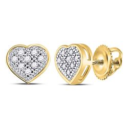 1/20 CTW Round Diamond Heart Cluster Screwback Earrings 10kt Yellow Gold - REF-5H9W