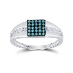 1/2 CTW Mens Round Blue Color Enhanced Diamond Square Cluster Ring 10kt White Gold - REF-30M3A