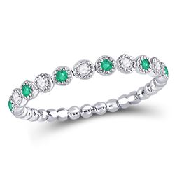 1/6 CTW Round Emerald Diamond Dot Stackable Ring 10kt White Gold - REF-13H2W