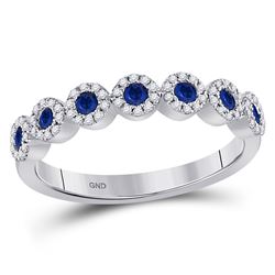 1/2 CTW Round Blue Sapphire Stackable Ring 10kt White Gold - REF-30K3R