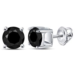 2 CTW Round Black Color Enhanced Diamond Solitaire Earrings 10kt White Gold - REF-24R3H