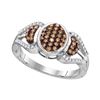 Image 1 : 1/3 CTW Round Brown Diamond Oval Cluster Ring 10kt White Gold - REF-20M3A