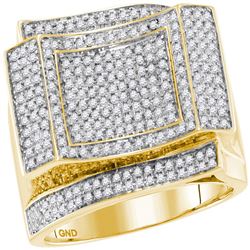7/8 CTW Mens Round Diamond Square Cluster Contoured Ring 10kt Yellow Gold - REF-95A9N