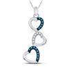 Image 1 : 1/6 CTW Round Blue Color Enhanced Diamond Triple Cascading Heart Pendant 10kt White Gold - REF-10K8R