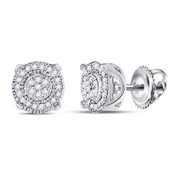 1/8 CTW Round Diamond Fashion Cluster Earrings 10kt White Gold - REF-11K9R
