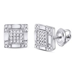1/6 CTW Mens Round Diamond Square Cluster Stud Earrings 10kt White Gold - REF-15H5W