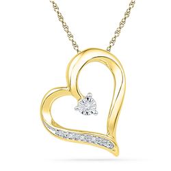 0.01 CTW Round Diamond Heart Pendant 10kt Yellow Gold - REF-9K6R