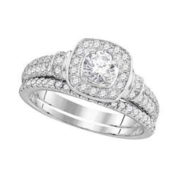 1 CTW Round Diamond Square Halo Bridal Wedding Engagement Ring 14kt White Gold - REF-126F3M