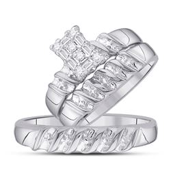 1/10 CTW His & Hers Round Diamond Cluster Matching Bridal Wedding Ring 10kt White Gold - REF-22T8K