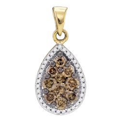 3/4 CTW Round Brown Diamond Teardrop Pendant 10kt Yellow Gold - REF-24F3M