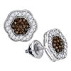 Image 1 : 1/2 CTW Round Brown Diamond Polygon Cluster Earrings 10kt White Gold - REF-21N5Y