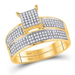 1/2 CTW His & Hers Round Diamond Cluster Matching Bridal Wedding Ring 10kt Yellow Gold - REF-45T3K