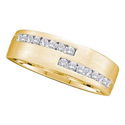 1/2 CTW Mens Round Diamond Double Row Wedding Ring 14kt Yellow Gold - REF-63N5Y