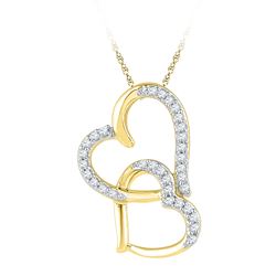 1/10 CTW Round Diamond Linked Double Heart Pendant 10kt Yellow Gold - REF-7M8A