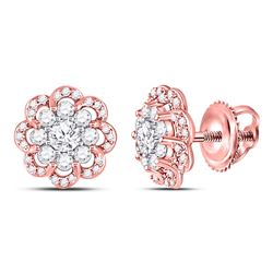 1 CTW Round Diamond Flower Halo Cluster Earrings 10kt Two-tone Gold - REF-81H5W