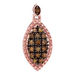 1/5 CTW Round Brown Diamond Oval Cluster Pendant 10kt Rose Gold - REF-9R6H