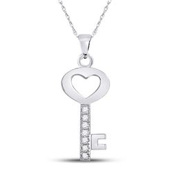 1/20 CTW Round Diamond Key Heart Pendant 10kt White Gold - REF-4H2W