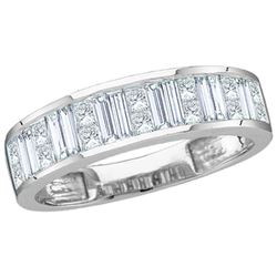 1 CTW Baguette & Princess Diamond Wedding Anniversary Ring 14kt White Gold - REF-95N9Y