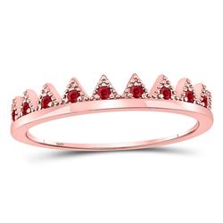 1/10 CTW Round Ruby Beaded Chevron Stackable Ring 10kt Rose Gold - REF-9F6M