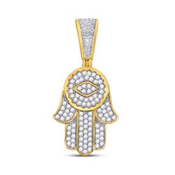 7/8 CTW Mens Round Diamond Hamsa Charm Pendant 10kt Yellow Gold - REF-57R3H