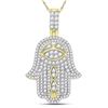 Image 1 : 1 & 1/2 CTW Mens Round Diamond Hamsa Hand Charm Pendant 10kt Yellow Gold - REF-75Y5X
