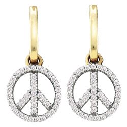 1/4 CTW Round Diamond Peace Sign Dangle Earrings 10kt Yellow Gold - REF-15R5H