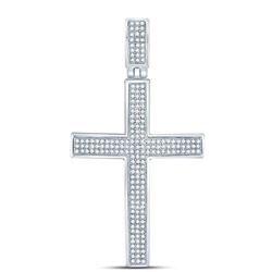 1/2 CTW Mens Round Diamond Roman Cross Charm Pendant 10kt White Gold - REF-39N3Y