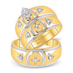 1/6 CTW His & Hers Marquise Diamond Cross Matching Bridal Wedding Ring 10kt Yellow Gold - REF-47N9Y