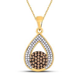 1/3 CTW Round Brown Diamond Teardrop Cluster Pendant 10kt Yellow Gold - REF-15K5R