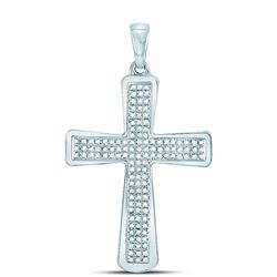 1/3 CTW Mens Round Diamond Roman Cross Charm Pendant 10kt White Gold - REF-26K3R