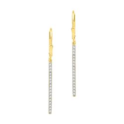 1/4 CTW Round Pave-set Diamond Stick Dangle Earrings 10kt Yellow Gold - REF-19T2K